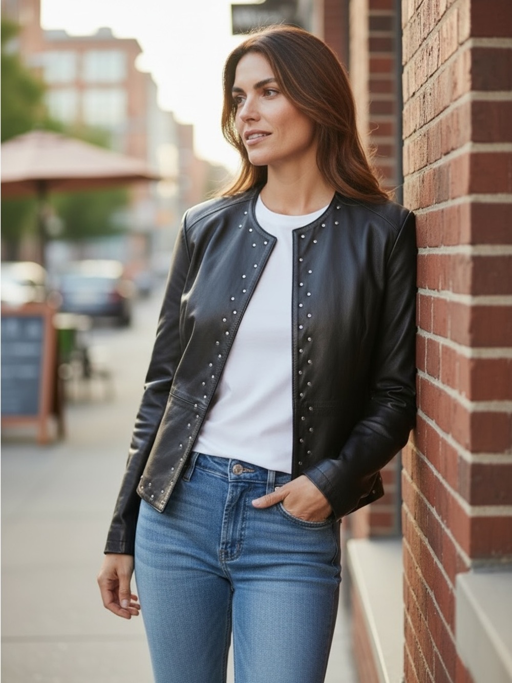 Venee New York Vintage Studded Leather Jacket - Size Medium - Moto Chic - Picture 2 of 11